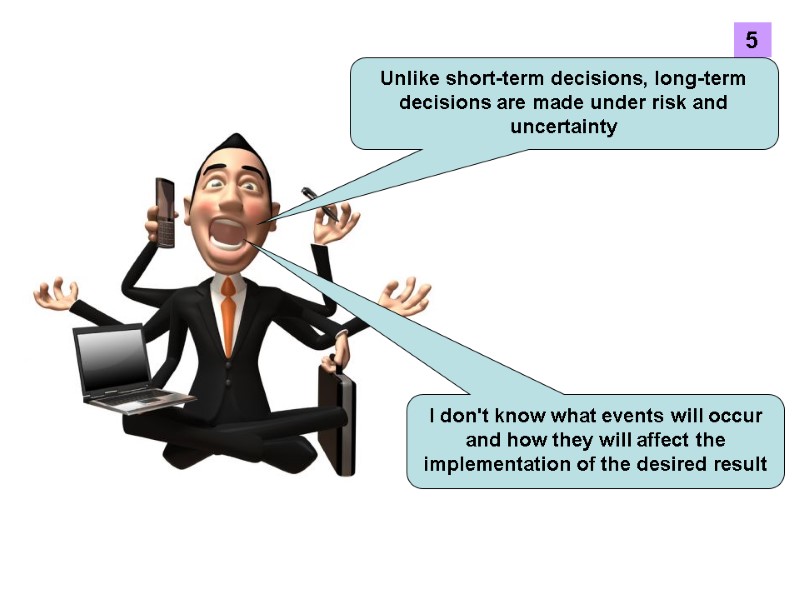 Unlike short-term decisions, long-term decisions are made under risk and uncertainty I don't know